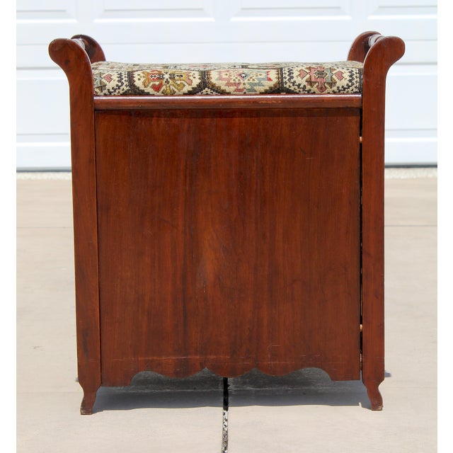 Vintage English-Style Mahogany Hall Bench With Shoe Storage Cabinet & Upholstered Seat For Sale - Image 10 of 11