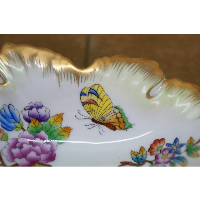 Late 20th Century VTG Herend Hungary Queen Victoria Porcelain Double Leaf Trinket Dish Tray Vbo For Sale - Image 5 of 14