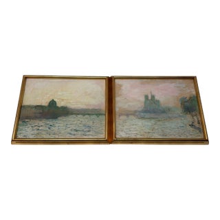 Mid 20th Century Pair of Original Seine River Paintings by Andre Barbier For Sale