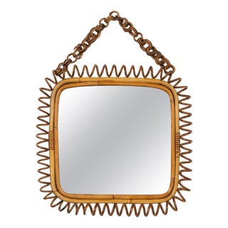 Mid-Century Modern Squared Wall Mirror in Rattan and Bamboo by Franco Albini, 1960s For Sale