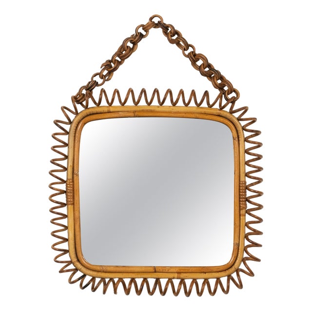 Mid-Century Modern Squared Wall Mirror in Rattan and Bamboo by Franco Albini, 1960s For Sale