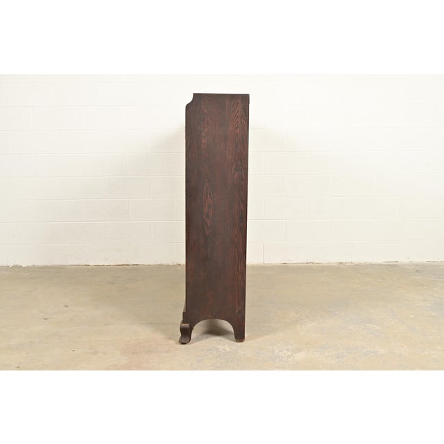 R. J. Horner Style Victorian Carved Oak Glass Front Triple Bookcase, Circa 1890s For Sale - Image 10 of 12
