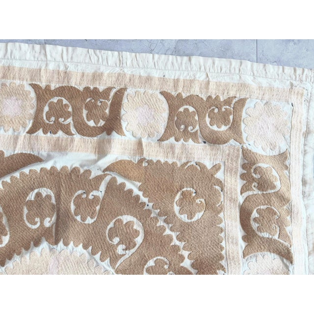 1960s Boho Embroidered Terracotta Suzani Embroidery Wall Decor - 4'2'' X 4'9'' For Sale - Image 5 of 9