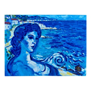 Contemporary Seascape Oil Painting in Blue For Sale