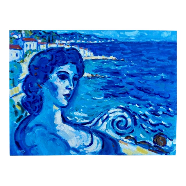 Contemporary Seascape Oil Painting in Blue For Sale