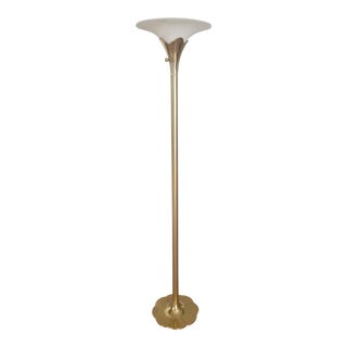 1970s Brass Stiffel Lotus Lilly Floor Torchiere Lamp For Sale
