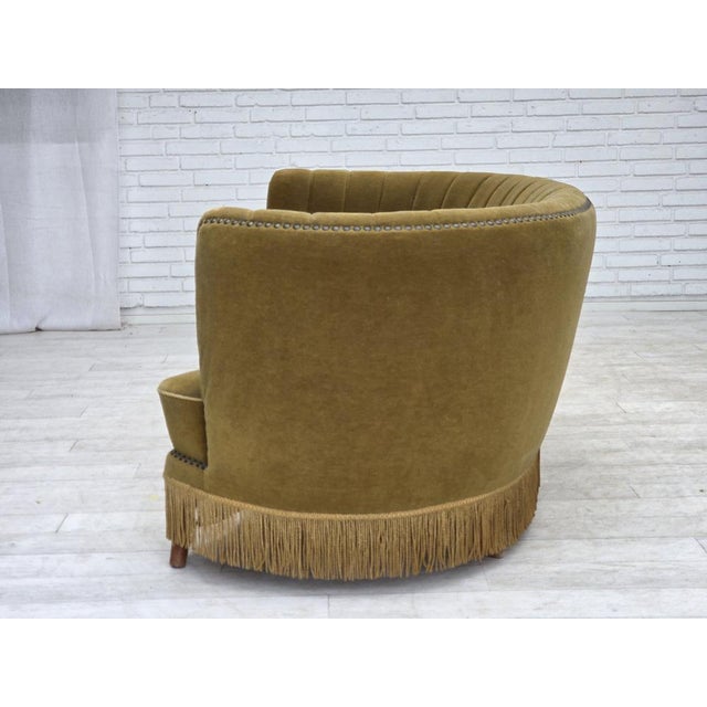 Danish 2-Seater Banana Sofa in Green Furniture Velour, 1970s For Sale - Image 14 of 18