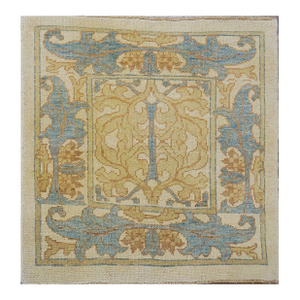 Turkish Donegal Wool Square 4X4 Ivory, Blue & Tan Handmade Area Rug #1140634