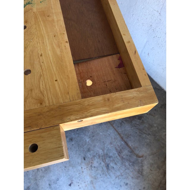 Vintage White Gate Distressed Woodworking Bench For Sale - Image 9 of 13