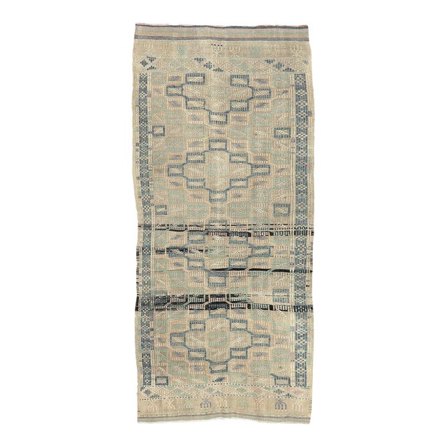 Mid 20th Century Vintage Embroidered Turkish Kilim Rug For Sale