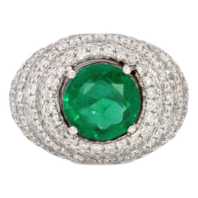 6.63 Carat Emerald and Diamond Cluster Ring, Size-6.5 For Sale