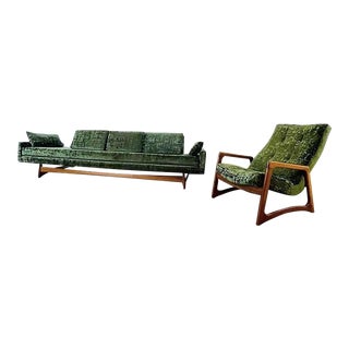 Mid 20th Century Adrian Pearsall 2408-S Green Velvet and Walnut Sculptural Sofa & Chair Set For Sale