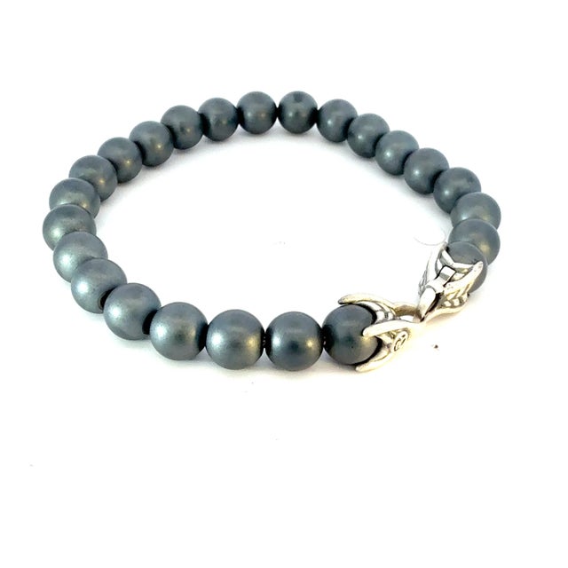 David Yurman Hematite Prayer Beads Bracelet 8" 8 mm Sterling Silver Estate For Sale - Image 4 of 7
