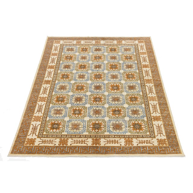 Textile 10x14 Hand-Knotted Modern Khotan Style Wool Area Rug – Geometric Earth Tones For Sale - Image 7 of 10