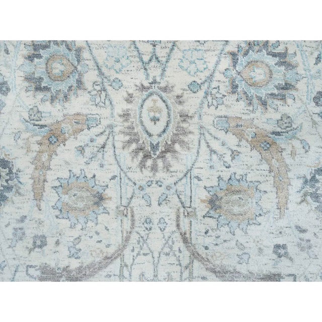 2010s 2010s Ivory, Sickle Leaf Design Soft Pile, Silk With Textured Wool Hand Knotted, XL Runner Oriental Rug For Sale - Image 5 of 9