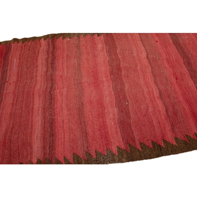Turkish Mid-20th Century Turkish Kilim Red Handmade Solid Wool Rug For Sale - Image 3 of 8