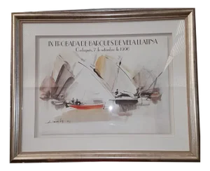 Amadeu Casals, Trobada De Vela Llatina, Watercolor on Paper, Framed