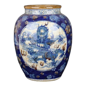 Chinese Vintage Ceramic Pot,Qing Dynasty Kangxi Marked Blue and White Underglaze Red Porcelain Jar Hand Painted Cloud Dragon Pattern