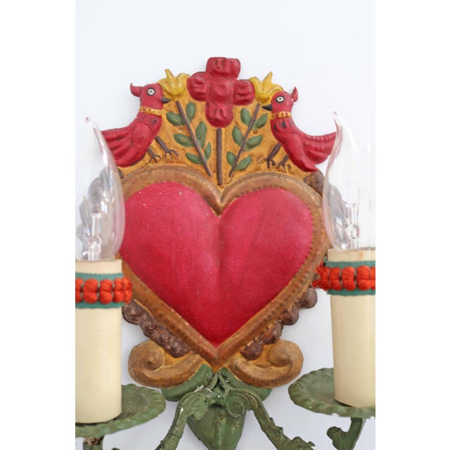Wood Vintage Italian Lovebirds Florentine Wall Lamp, 1970s For Sale - Image 7 of 9