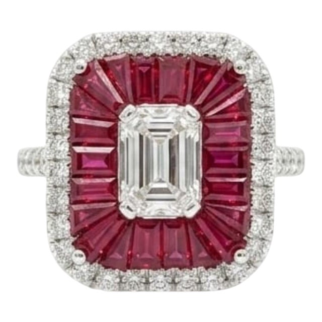 18k Gold Ruby 1.83ct and Diamond 0.62ct Cocktail Ring, New Design For Sale