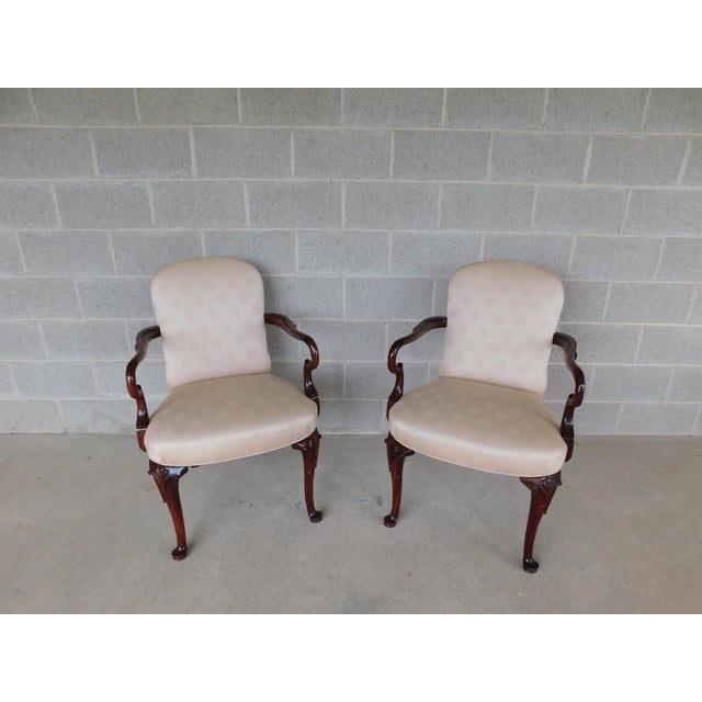 Late 20th Century Southwood Georgian Queen Anne Style Fireside Accent Arm Chairs - A Pair For Sale - Image 5 of 18