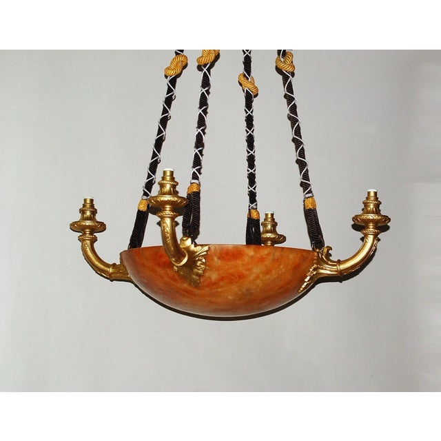 Gold Antique Gilt Bronze and Alabaster Chandelier For Sale - Image 8 of 11