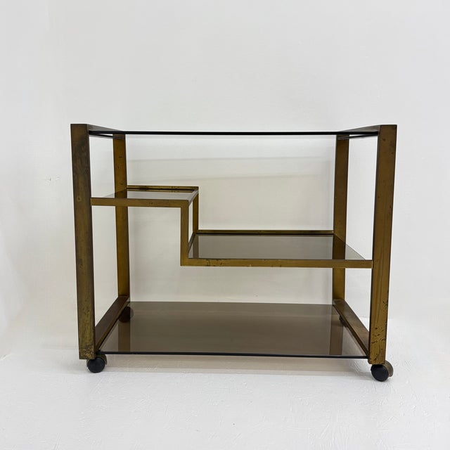 Mid-Century Brass Bar Car with Smoked Glass, 1970s For Sale - Image 10 of 18