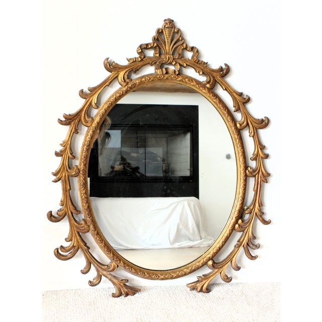 Mid 20th Century Large Antique French Gilt Oval Mirror 43" Height For Sale - Image 5 of 7