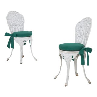 Set of Victorian English Cast Iron Chairs and Original Fabric, 1890s For Sale