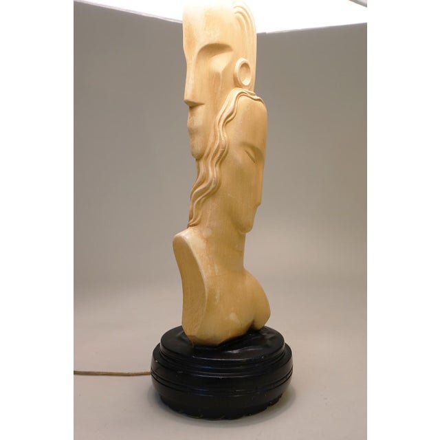 1930s Art Deco Modern Male Female Sculpture Ceramic Pottery Table Lamp For Sale - Image 9 of 11