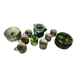 Mid 20th Century Japanese Hand Painted Pottery Tea Set- 21 Pieces