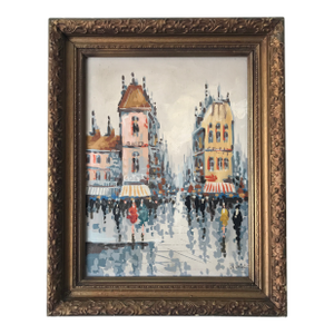 Vintage Paris Street Scene Oil Painting