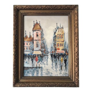 Vintage Paris Street Scene Oil Painting by Artist Rocco For Sale