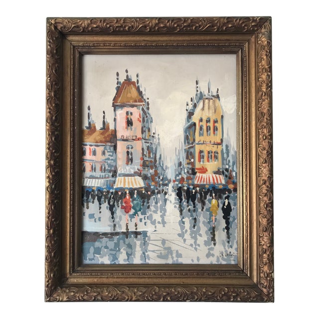 Vintage Paris Street Scene Oil Painting by Artist Rocco For Sale
