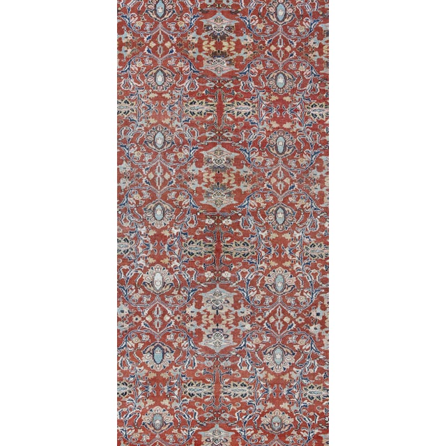 Tribal Antique Sultanabad Rug With Large Flower Design in Soft Red Field & Multi Colors 9'7 X 13'10 For Sale - Image 3 of 10