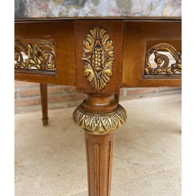 20th Century French Louis XVI Style Bronze, Round Marble & Oak Table For Sale - Image 12 of 18