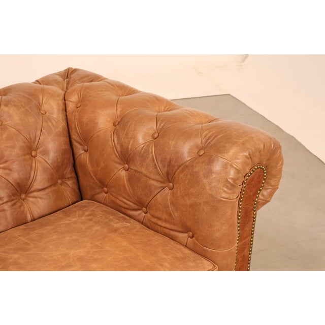 Animal Skin Chesterfield Style 8 Foot Distressed Brown Tufted Leather Sofa For Sale - Image 7 of 17