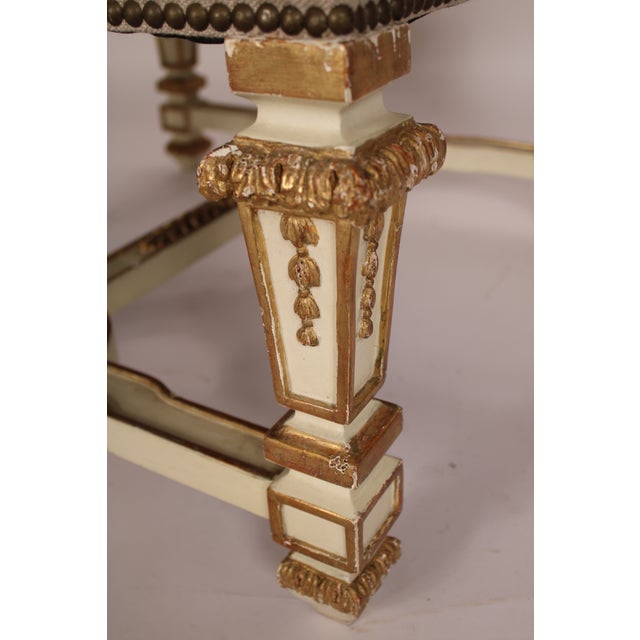 Wood Louis XIV Style Painted and Partial Gilt Bench For Sale - Image 7 of 10