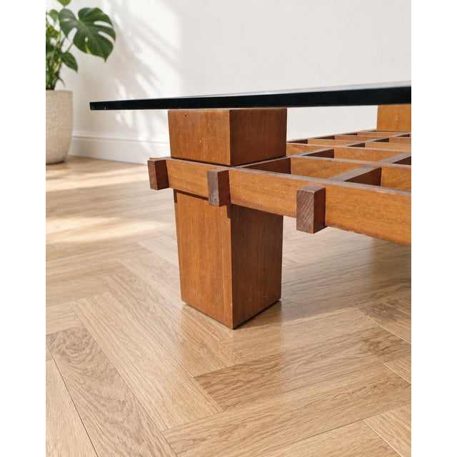 Mid-Century Modern Italian Wood and Glass Coffee Table, 1970s For Sale - Image 9 of 11