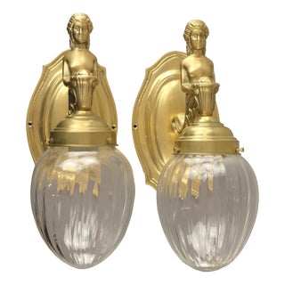 Art Nouveau Viennese Figurative Wall Lamps, Austria, 1910s, Set of 2 For Sale