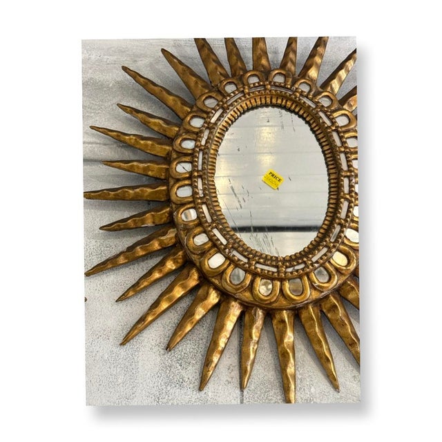 Italian Vintage Italian Gilded Wood 19 Century Sunburn Mirror. For Sale - Image 3 of 3