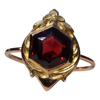 The West Park: Antique Hexagonal Shaped Garnet with Art Nouveau Frame For Sale
