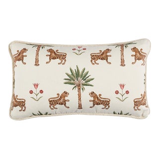 Schumacher Tiger Palm 24" Lumbar Pillow in Crimson For Sale