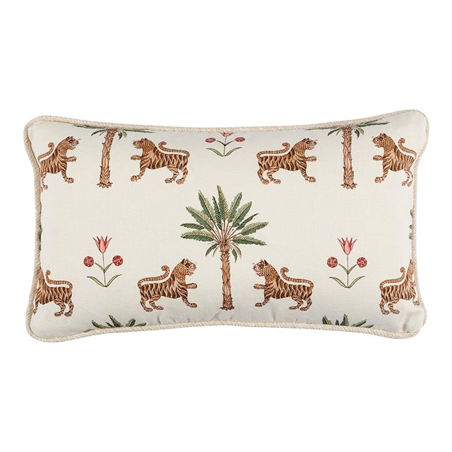 Schumacher Tiger Palm 24" Lumbar Pillow in Crimson For Sale