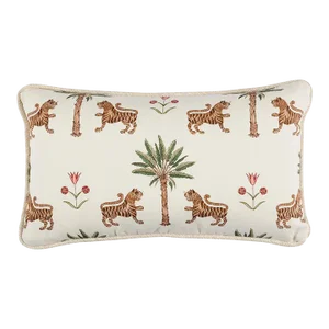 Schumacher Tiger Palm 24" Lumbar Pillow in Crimson