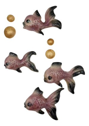 1950s MCM Ceramic Angel Fish With Bubbles 8 Piece Wall Sculpture Set by Ceramicraft