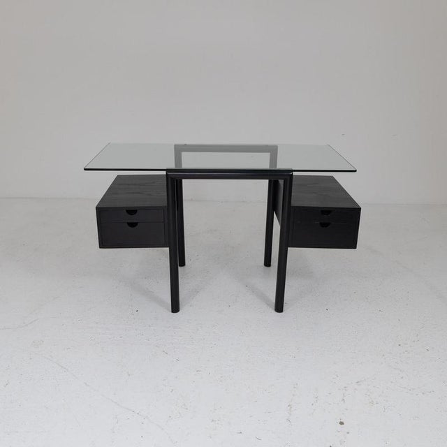 Modern Lacquered Ash Desk with Glass Top and Suspended Drawers, 1980s For Sale - Image 11 of 11