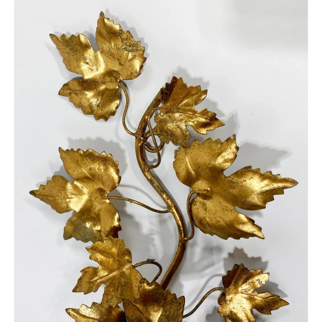 Metal Vintage Italian Gilt Tole Metal Wall Candle Sconces, a Pair For Sale - Image 7 of 8