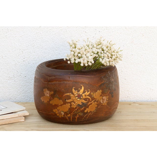 Wood Large Meiji Period Japanese Inlaid Hibachi For Sale - Image 7 of 7