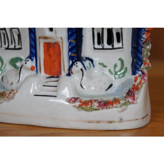 Antique 19th Century Staffordshire Porcelain Swan Manor House Figurine For Sale - Image 10 of 12